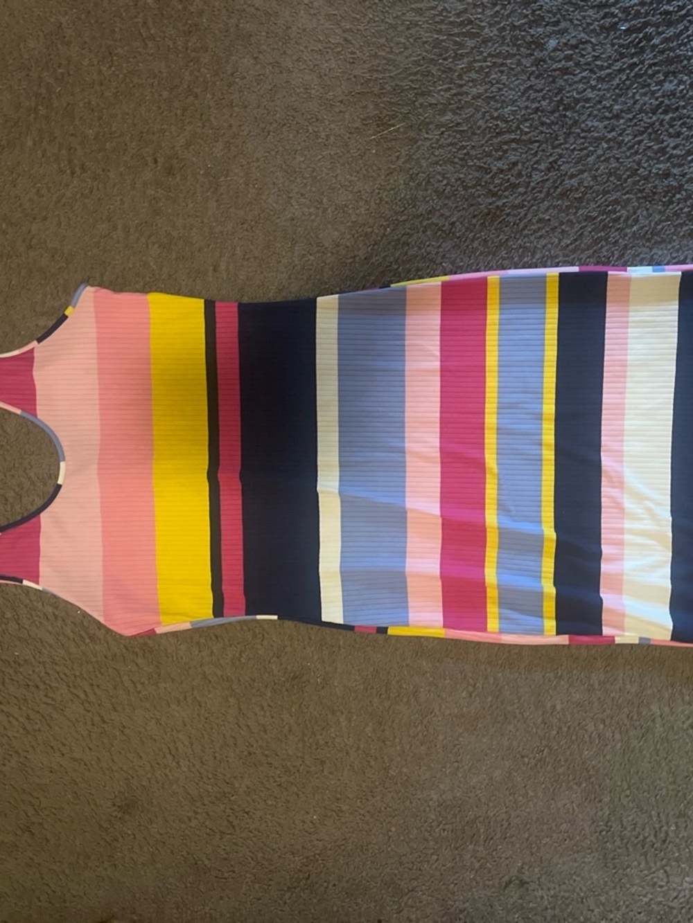 Striped Multicolor Tank Dress - Pink, Yellow, Navy. Size: Medium